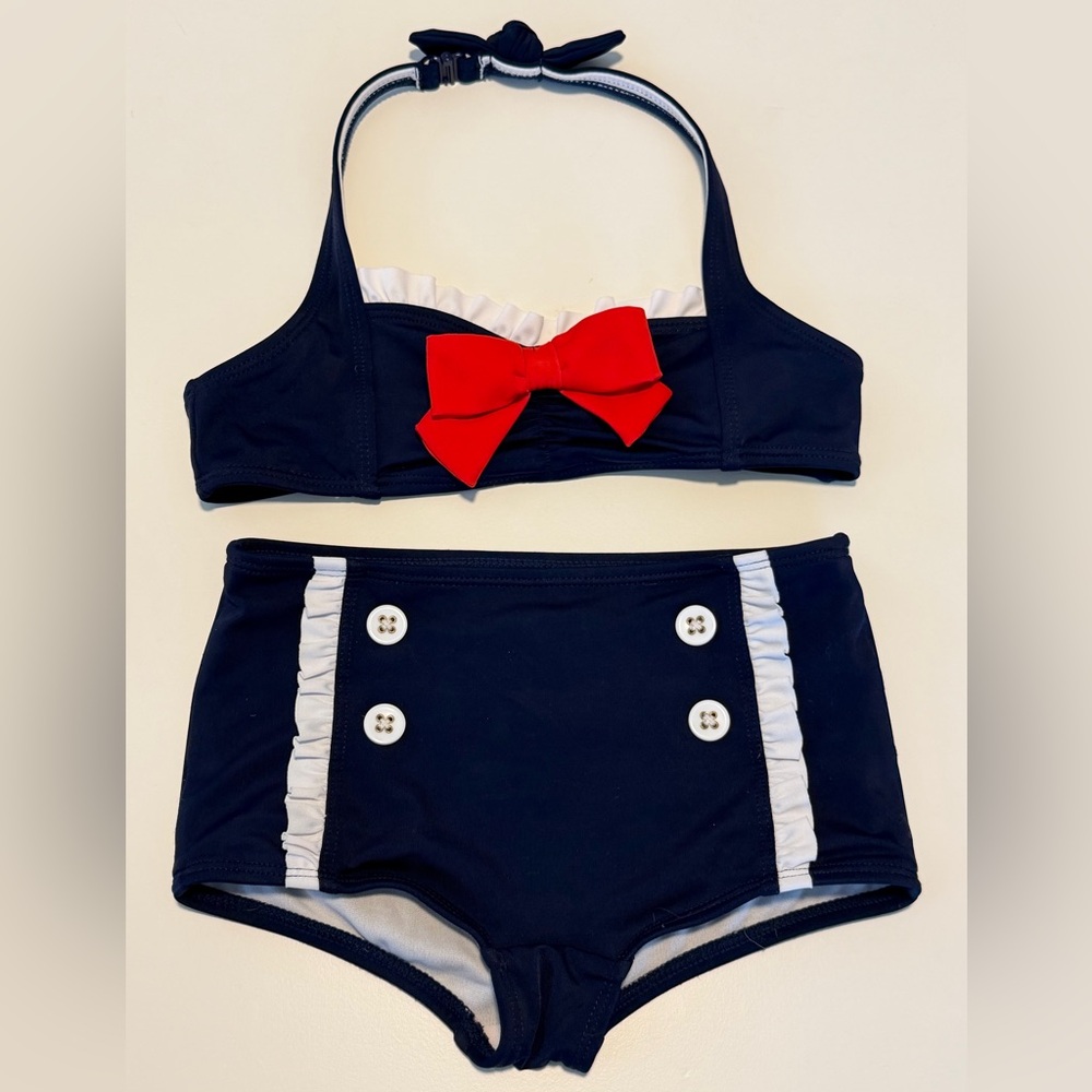 Janie and Jack Navy and White Nautical Bikini Set size 4T GUC